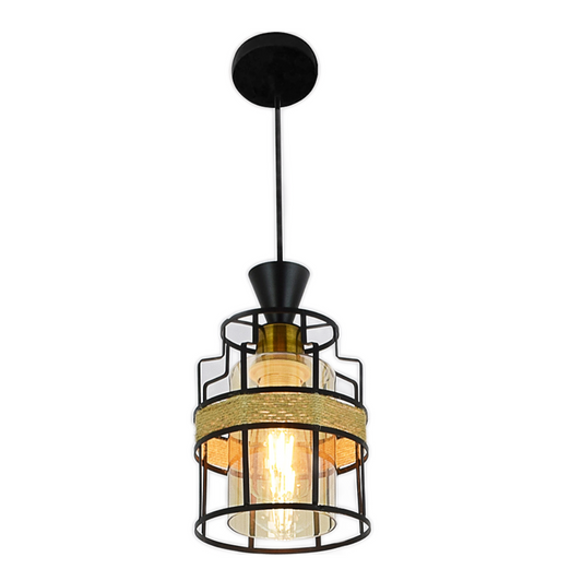 Pendul RFAN, Model 5316/1, cu Abajur, 1 x E27, Inaltime Reglabila, Negru/Maro