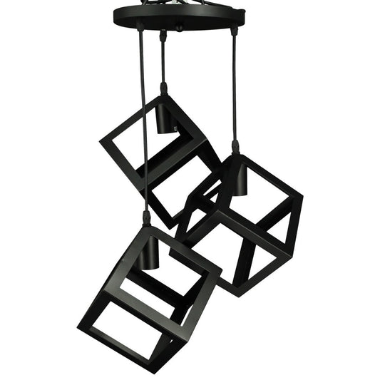 Lustra Pendul RFAN, Model 2182, E27, 3 Pendule, Inaltime Reglabila, Metalica, Negru