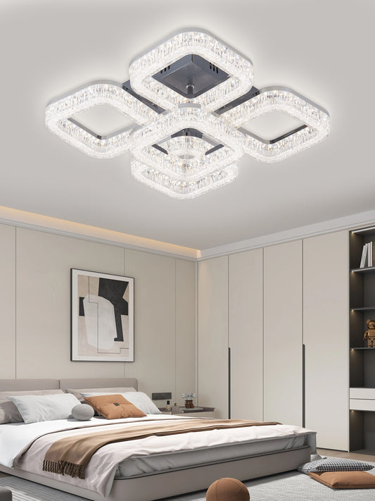 Lustra LED RFAN, Model K3535/4+1ACH, Cu Telecomanda, 3 Tipuri De Lumina, Intensitate Reglabila, 80W, Argintiu