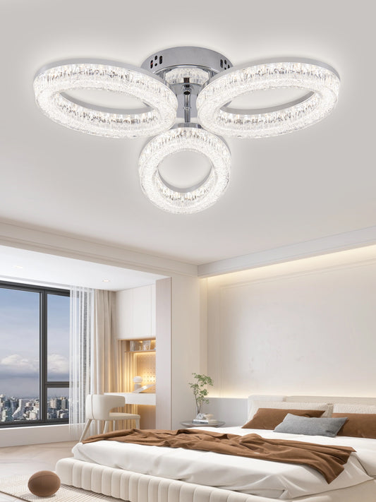 Lustra LED RFAN, Model K3538/3CH, Cu Telecomanda, 3 Tipuri De Lumina, Intensitate Reglabila, 80W, Argintiu