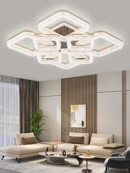 Lustra LED RFAN, Model K3535/4+4GD, Cu Telecomanda, 3 Tipuri De Lumina, Intensitate Reglabila, 200W, Auriu