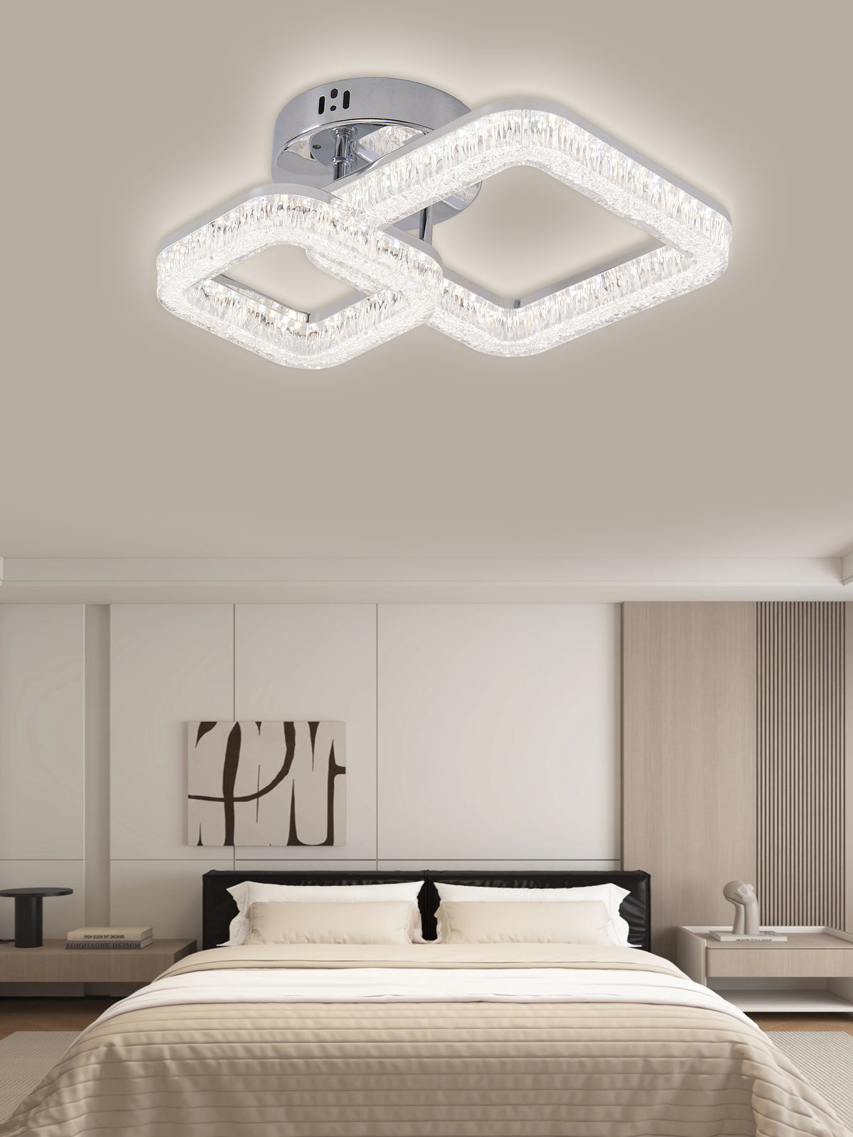 Lustra LED RFAN, Model K3535/1+1CH, Cu Telecomanda, 3 Tipuri De Lumina, Intensitate Reglabila, 80W, Argintiu