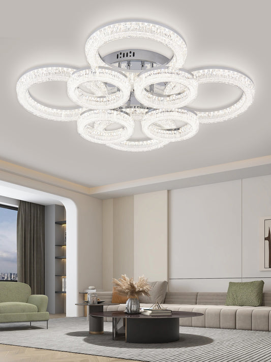 Lustra LED RFAN, Model K3536/4+4CH, Cu Telecomanda, 3 Tipuri De Lumina, Intensitate Reglabila, 240W, Argintiu