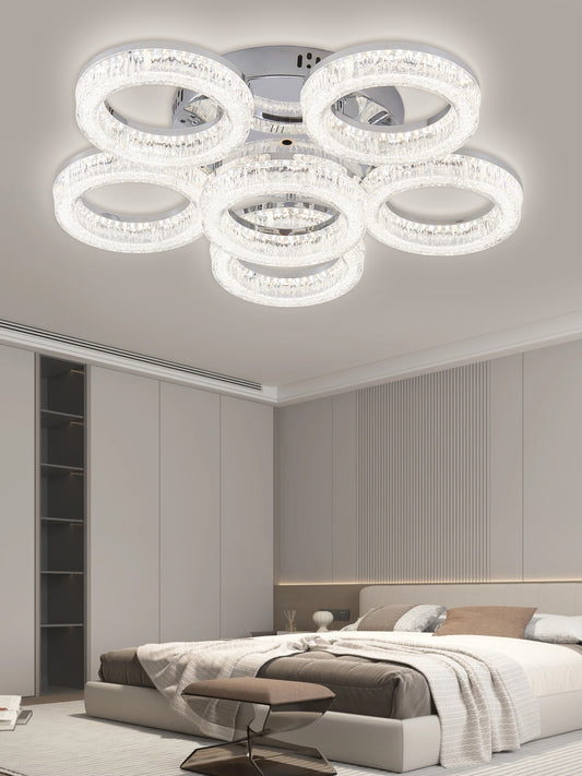 Lustra LED RFAN, Model K3536/5+1ACH, Cu Telecomanda, 3 Tipuri De Lumina, Intensitate Reglabila, 120W, Argintiu