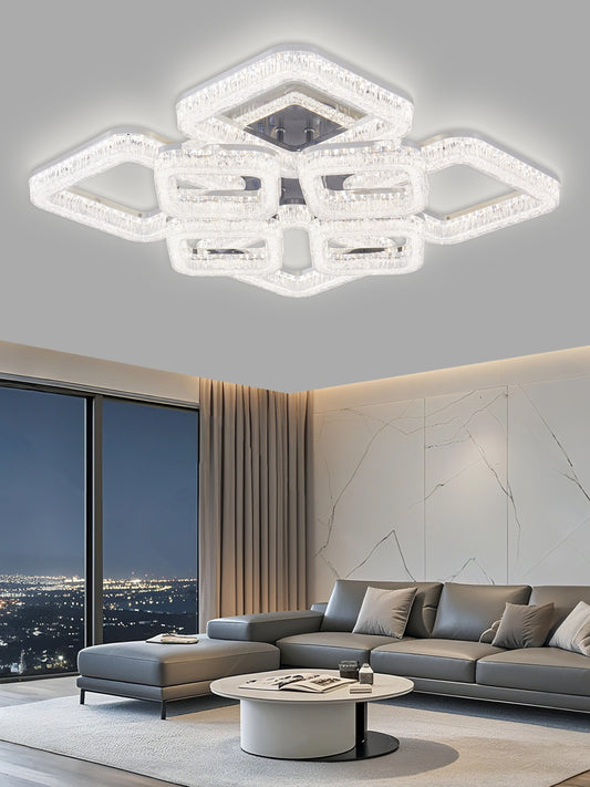 Lustra LED RFAN, Model K3535/4+4CH, Cu Telecomanda, 3 Tipuri De Lumina, Intensitate Reglabila, 200W, Argintiu