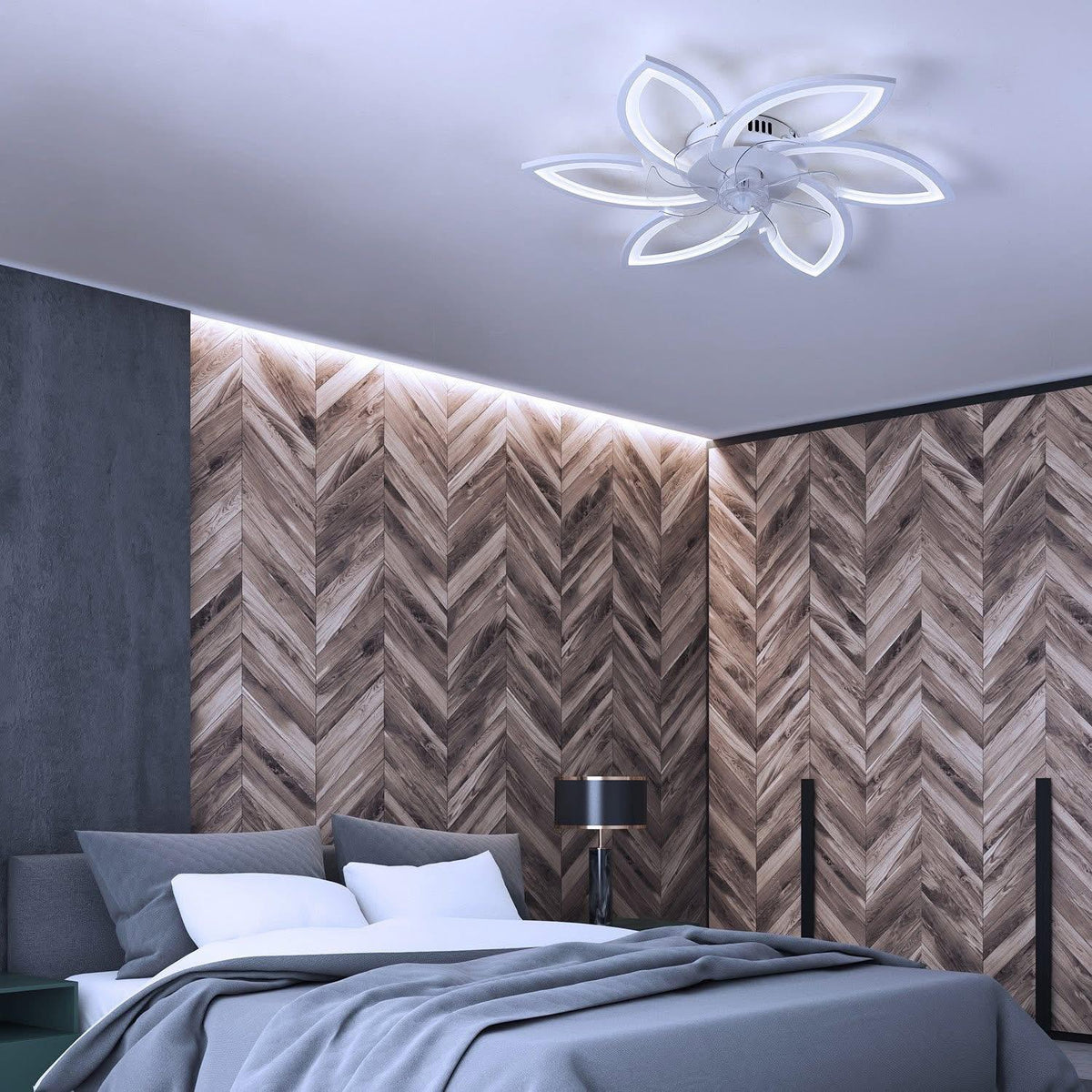Lustra LED RFAN, Model R9164/6, cu Ventilator si Telecomanda, 3 Tipuri De Lumina, Intensitate Reglabila, 81W, Alb