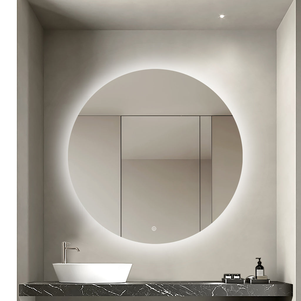 Oglinda LED Rotunda Premium 70×70 cm, Lumina Spate, 3 Tipuri de Lumina – Calda, Rece, Neutra