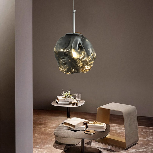 Pendul RFAN, Model 10-1, Abajur Sticla, 1 x E27, Inaltime Reglabila, Argintiu