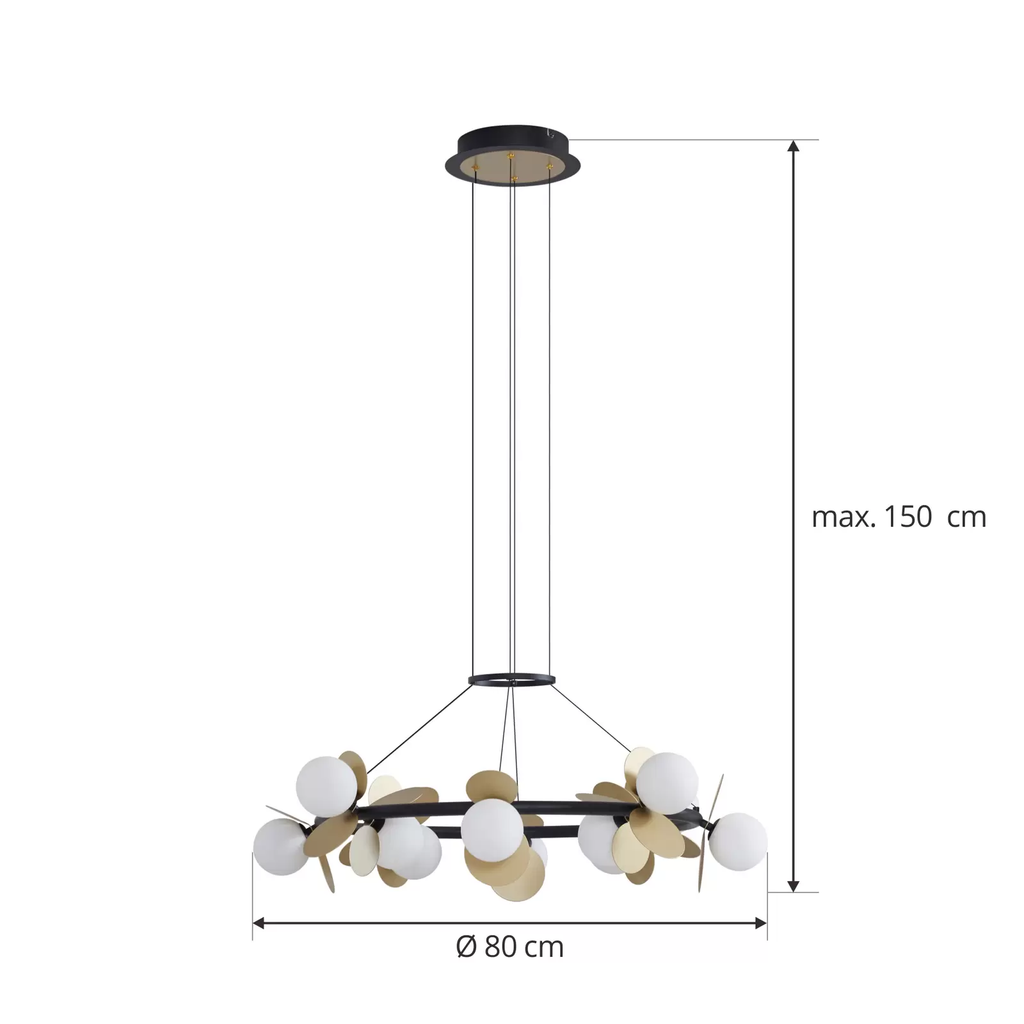 Pendul RFAN, Model 602-12, Cu 12 Abajururi, 12 x G9, Inaltime Reglabila, Auriu/Negru