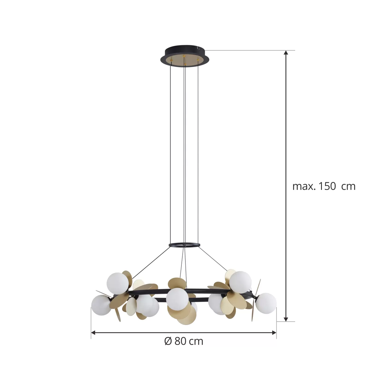 Pendul RFAN, Model 602-12, Cu 12 Abajururi, 12 x G9, Inaltime Reglabila, Auriu/Negru