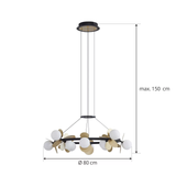 Pendul RFAN, Model 602-12, Cu 12 Abajururi, 12 x G9, Inaltime Reglabila, Auriu/Negru