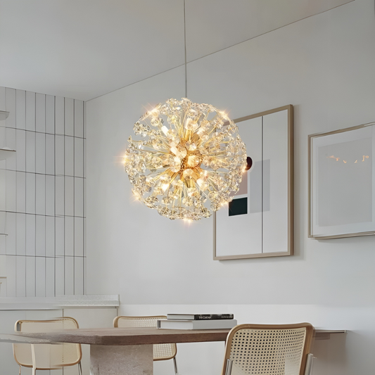 Lustra LED Tip Pendul RFAN, Model 3350/500, Textura Cristal, Metal, 9 X G9, Auriu