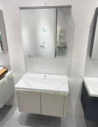 Set Mobilier Baie LED 80 cm cu Lavoar Ceramic și Dulap cu Oglindă LED, Alb