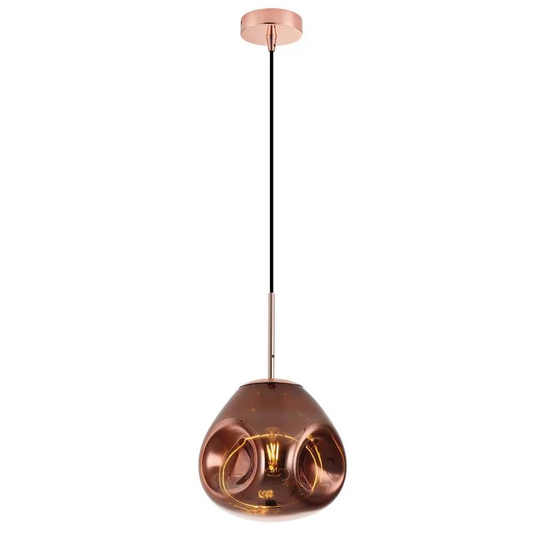 Pendul RFAN, Model 11-1, Abajur Sticla, 1 x E27, Inaltime Reglabila, Rose Gold