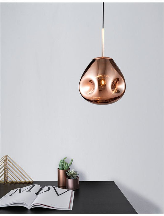 Pendul RFAN, Model 11-1, Abajur Sticla, 1 x E27, Inaltime Reglabila, Rose Gold