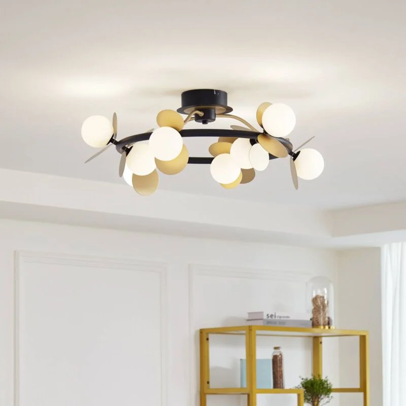 Lustra RFAN, Model 600-9, Cu Abajururi, 9 X G9, Auriu/Negru
