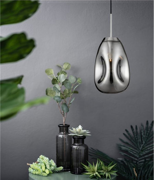 Pendul RFAN, Model 14-1, Abajur Sticla, 1 x E27, Inaltime Reglabila, Argintiu