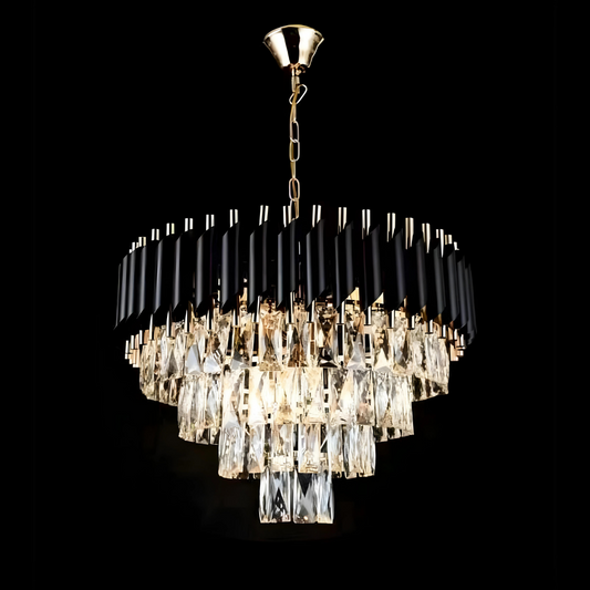 Candelabru RFAN, Model S89001/750, Textura Cristal, Metal, 12 X E27, Negru/Auriu