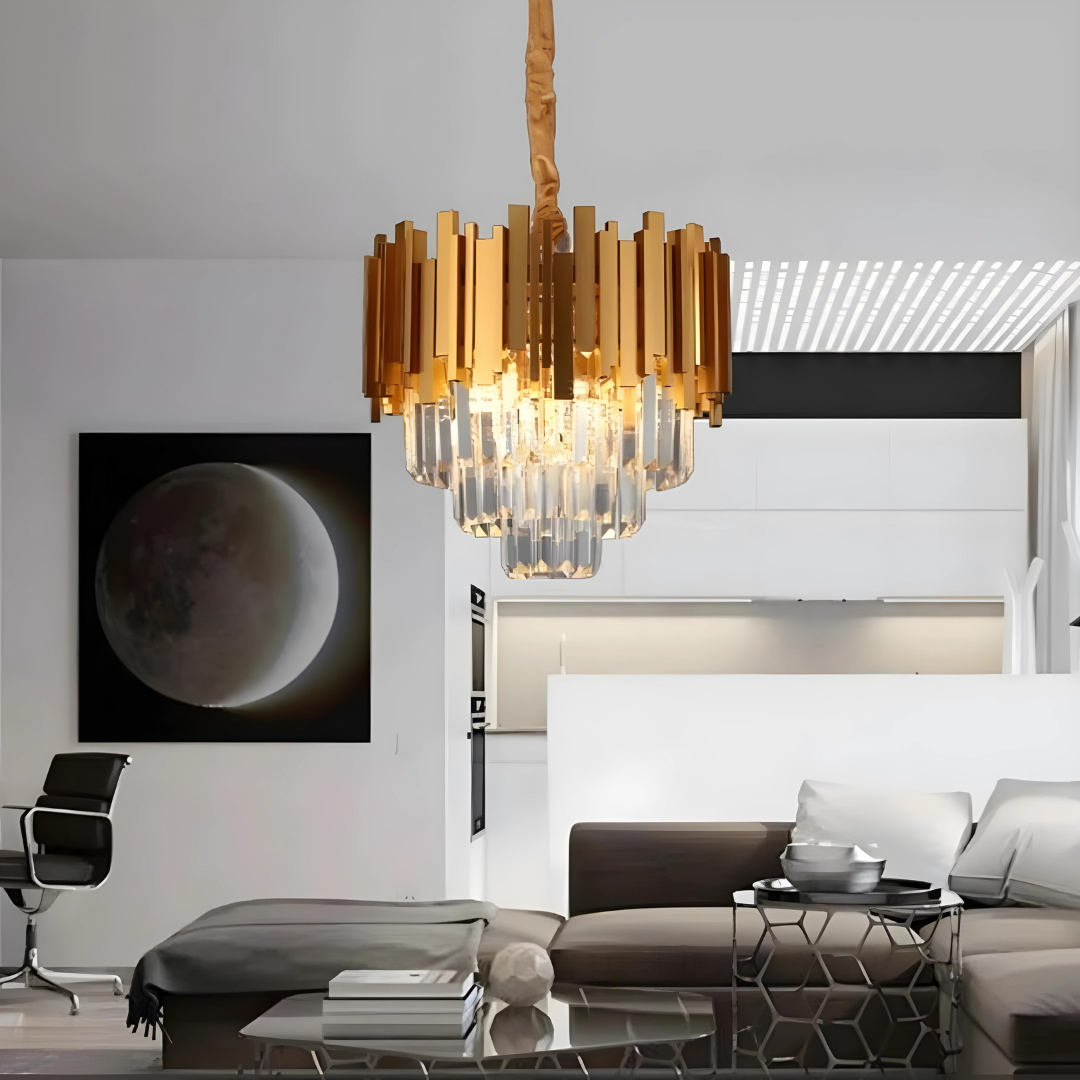 Candelabru RFAN, Model WL339/300, Textura Cristal, Metal, 3 x E27, Auriu