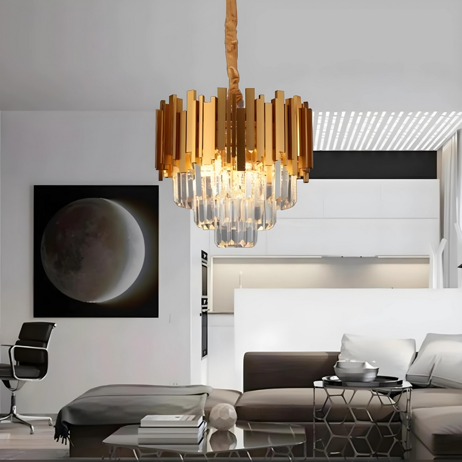 Candelabru RFAN, Model WL339/300, Textura Cristal, Metal, 3 x E27, Auriu