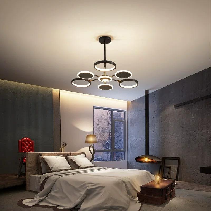 Lustra LED RFAN, Model R9149/3+3+1, Cu Telecomanda, 3 Tipuri De Lumina, Intensitate Reglabila, 92W, Negru