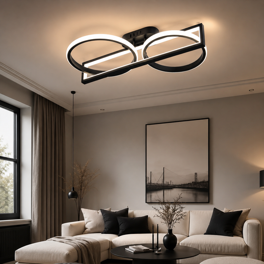 Lustra LED RFAN, Model R9167/1+2, cu Telecomanda, 3 Tipuri de Lumina, Intensitate Reglabila, 106W, Negru