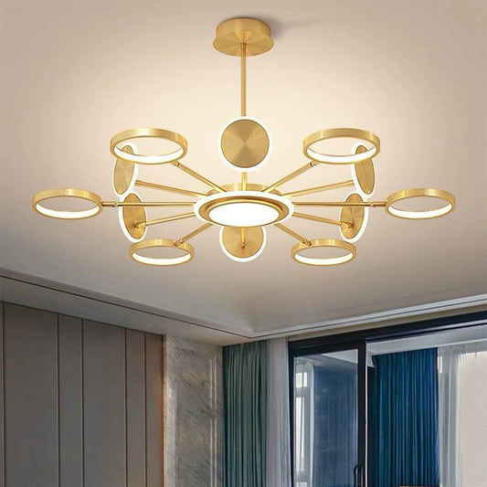 Lustra LED RFAN, Model R9149/12+1, Cu Telecomanda, 3 Tipuri De Lumina, Intensitate Reglabila, 143W, Auriu