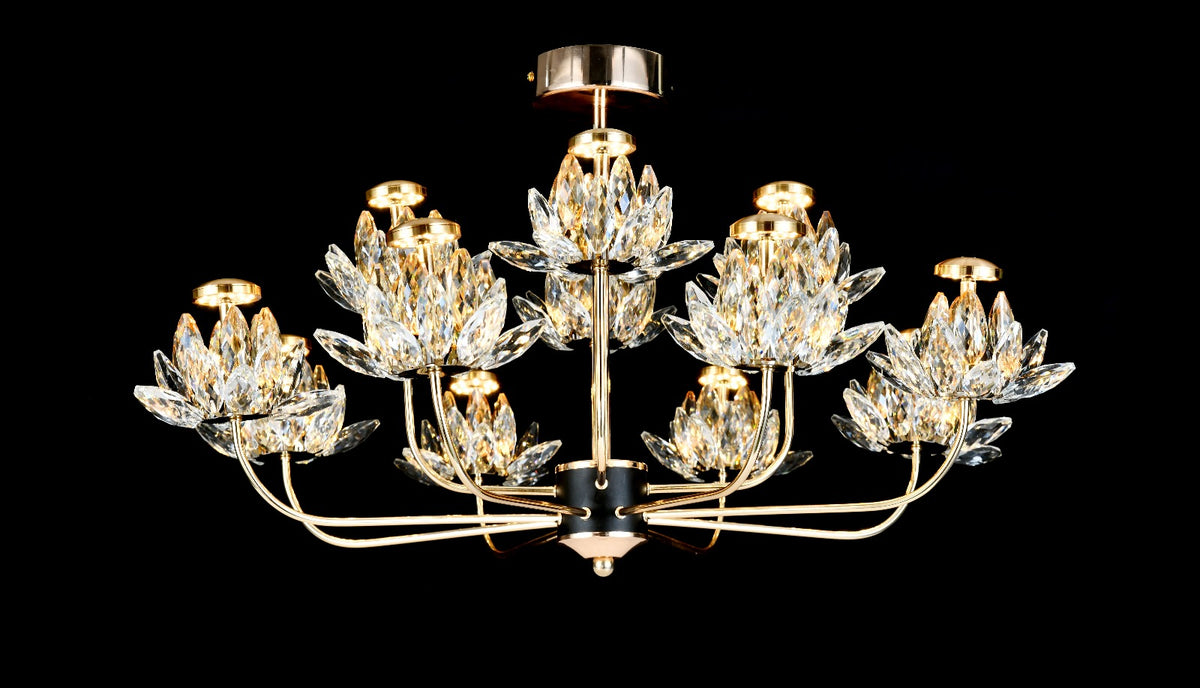 Candelabru LED RFAN, Model 3532-8+4, Textura Cristal, Metal, 48W, Auriu