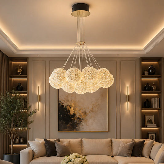 Candelabru LED RFAN, Model H98022-7, Textura Cristal, Metal, 7 X G9, Auriu