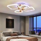 Lustra LED RFAN, Model 1011-2+2RGB, Cu Telecomanda, 3 Tipuri De Lumina Plus Lumina RGB, Intensitate Reglabila, Auriu