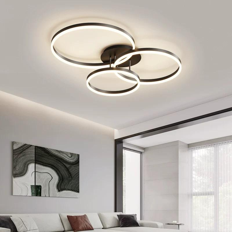 Lustra LED RFAN, Model R9091/3, cu Telecomanda, 3 Tipuri de Lumina, Intensitate Reglabila, 58W, Negru