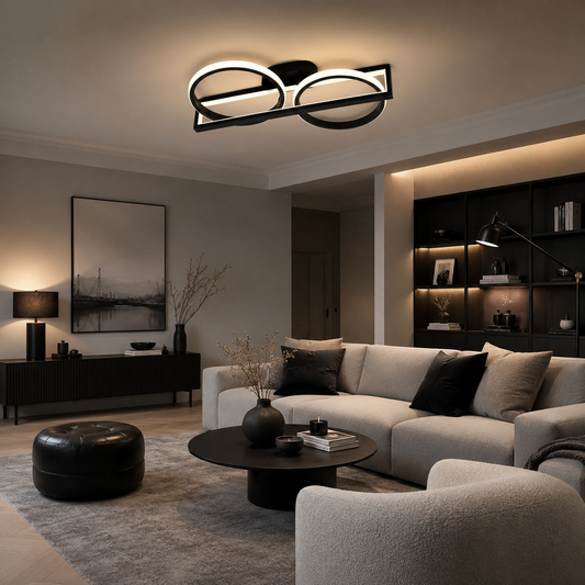 Lustra LED RFAN, Model R9167/1+2, cu Telecomanda, 3 Tipuri de Lumina, Intensitate Reglabila, 106W, Negru