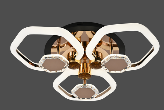 Lustra LED RFAN, Model 1008/3+3, Cu Telecomanda, 3 Tipuri De Lumina, Intensitate Reglabila, 90W, Negru/Auriu
