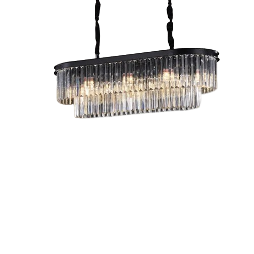Candelabru RFAN, Model H2066/800*300, Textura Cristal, Metal, 8 x E27, Negru/Gri