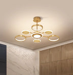 Lustra LED RFAN, Model R9149/3+3+1, Cu Telecomanda, 3 Tipuri De Lumina, Intensitate Reglabila, 92W, Auriu
