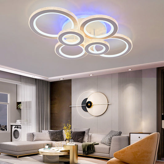 Lustra LED RFAN, Model M600-6, Cu Telecomanda, 3 Tipuri De Lumina Plus Lumina RGB, Intensitate Reglabila, 328W, Alb