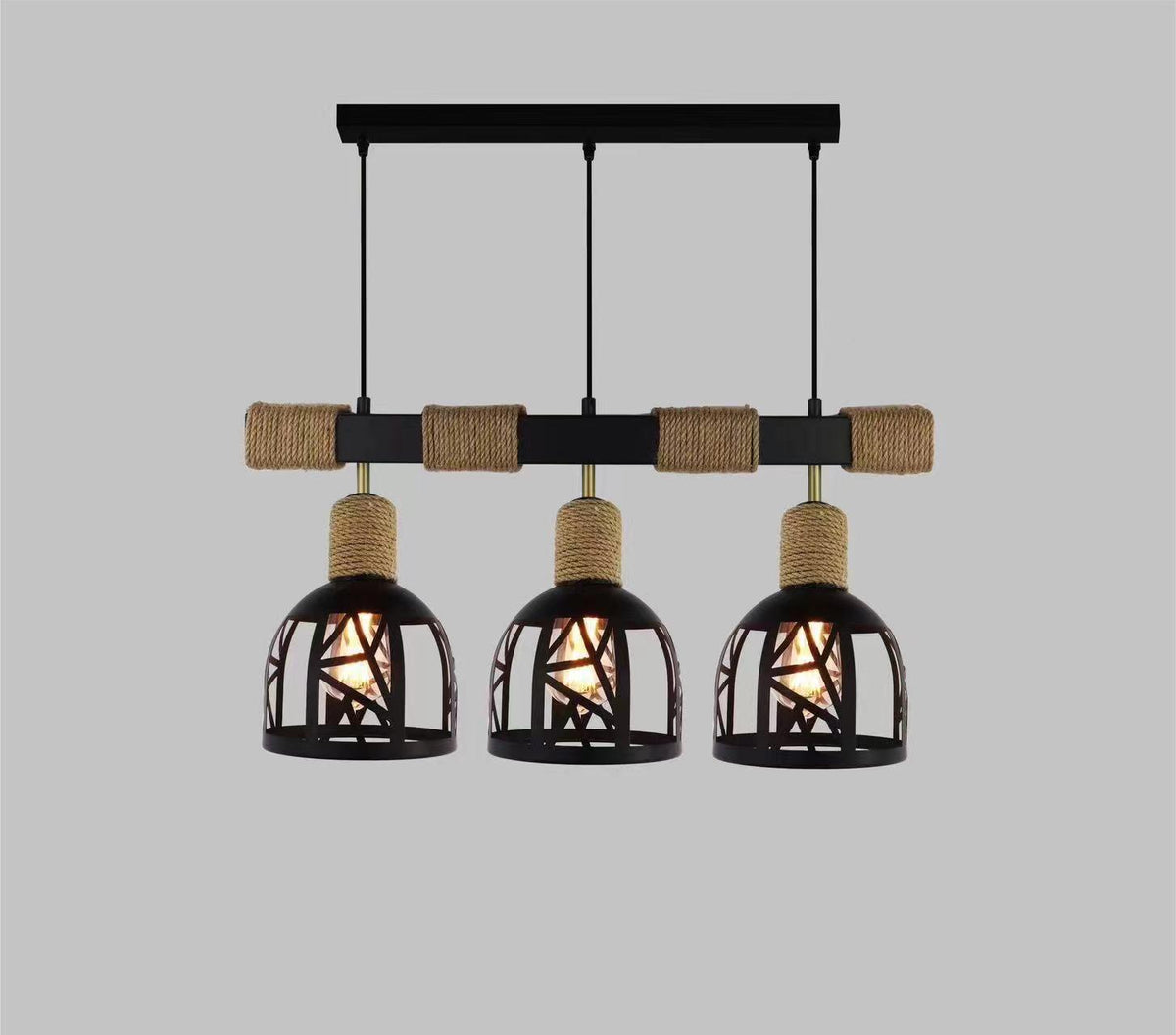 Pendul Rustic RFAN, Model 5573-3, 3 x E27, Inaltime Reglabila, Negru