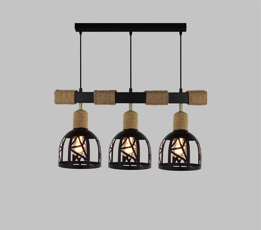 Pendul Rustic RFAN, Model 5573-3, 3 x E27, Inaltime Reglabila, Negru