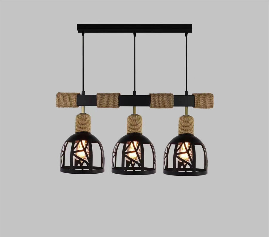 Pendul Rustic RFAN, Model 5573-3, 3 x E27, Inaltime Reglabila, Negru