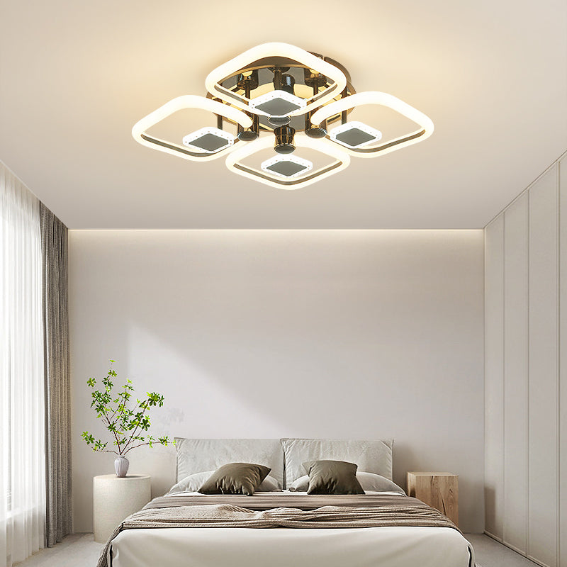 Lustra LED RFAN, Model 1007/4+4, Cu Telecomanda, 3 Tipuri De Lumina, Intensitate Reglabila, 128W, Negru