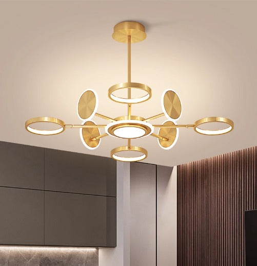 Lustra LED RFAN, Model R9149/8+1, Cu Telecomanda, 3 Tipuri De Lumina, Intensitate Reglabila, 113W, Auriu