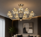 Candelabru LED RFAN, Model 3532-6+3, Textura Cristal, Metal, 36W, Auriu