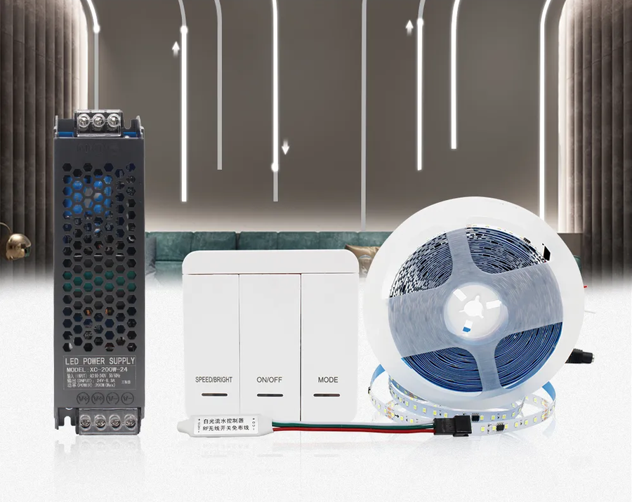 KIT Banda LED Digitala RFAN, Lumina Rosie, 10m, 12W/M, 24V, Transformator 200W, Controler