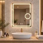 Oglindă LED 60×80 cm cu Lupă Cosmetică, Dezaburire, 3 Tipuri de Lumină, Touch
