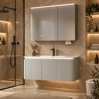 Set Mobilier Baie LED 100 cm cu Lavoar Ceramic și Dulap cu Oglindă LED, Gri Deschis