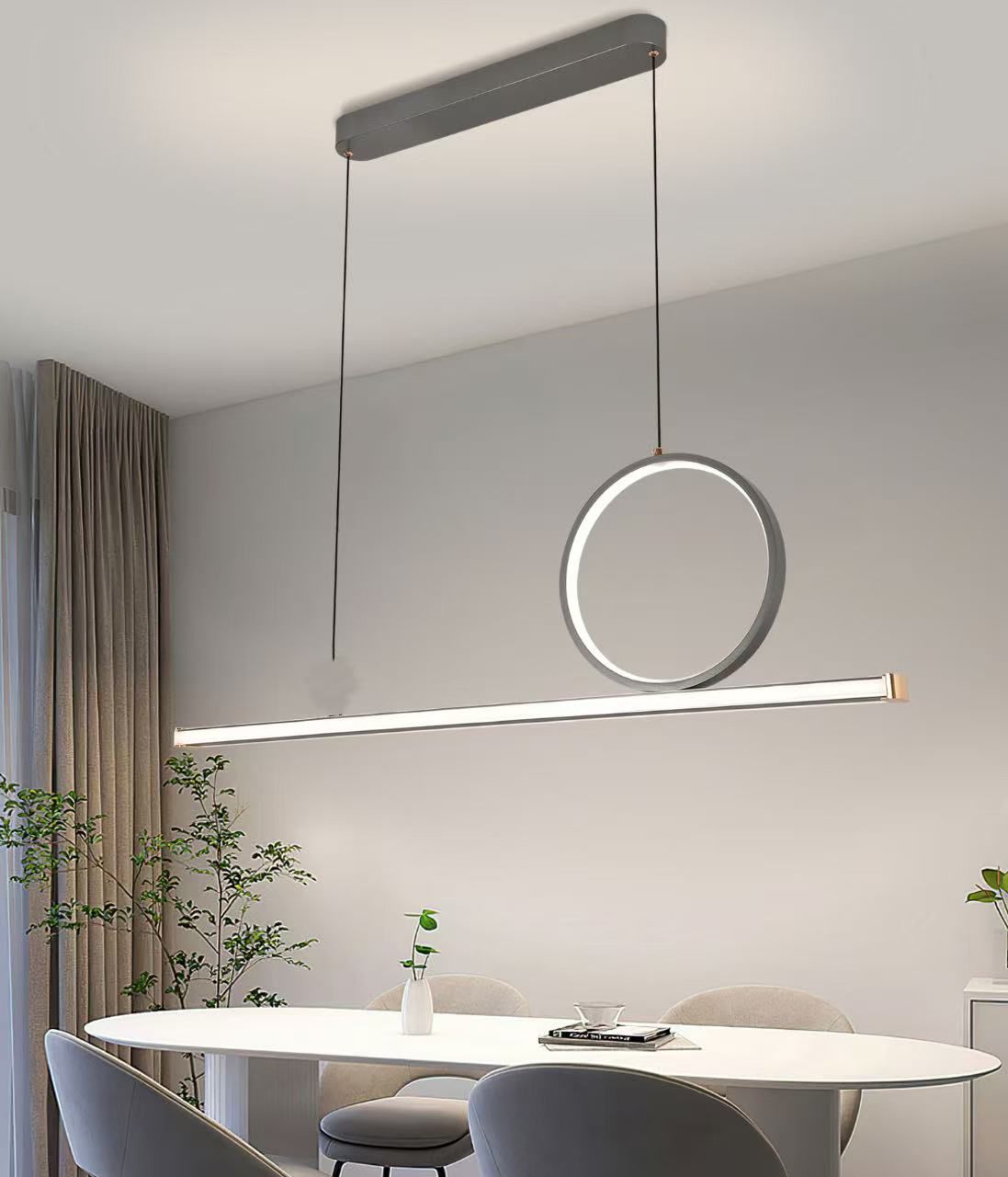 Pendul RFAN, Model 5102, Cu Telecomanda, 3 Tipuri De Lumina, Inaltime Reglabila, 116W, Gri
