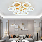 Lustra LED RFAN, Model J300/6+3, Cu Telecomanda, 3 Tipuri De Lumina, Intensitate Reglabila, 180W, Auriu