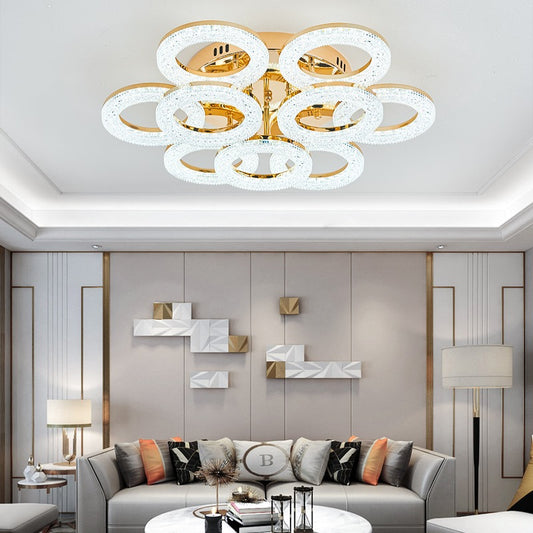 Lustra LED RFAN, Model J300/6+3, Cu Telecomanda, 3 Tipuri De Lumina, Intensitate Reglabila, 180W, Auriu
