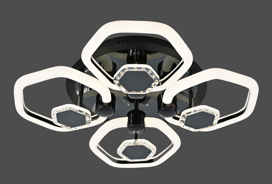 Lustra LED RFAN, Model 1008/4+4, Cu Telecomanda, 3 Tipuri De Lumina, Intensitate Reglabila, 120W, Negru
