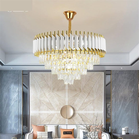 Candelabru RFAN, Model S9001/400, Textura Cristal, Metal, 4 x E27, Alb/Auriu